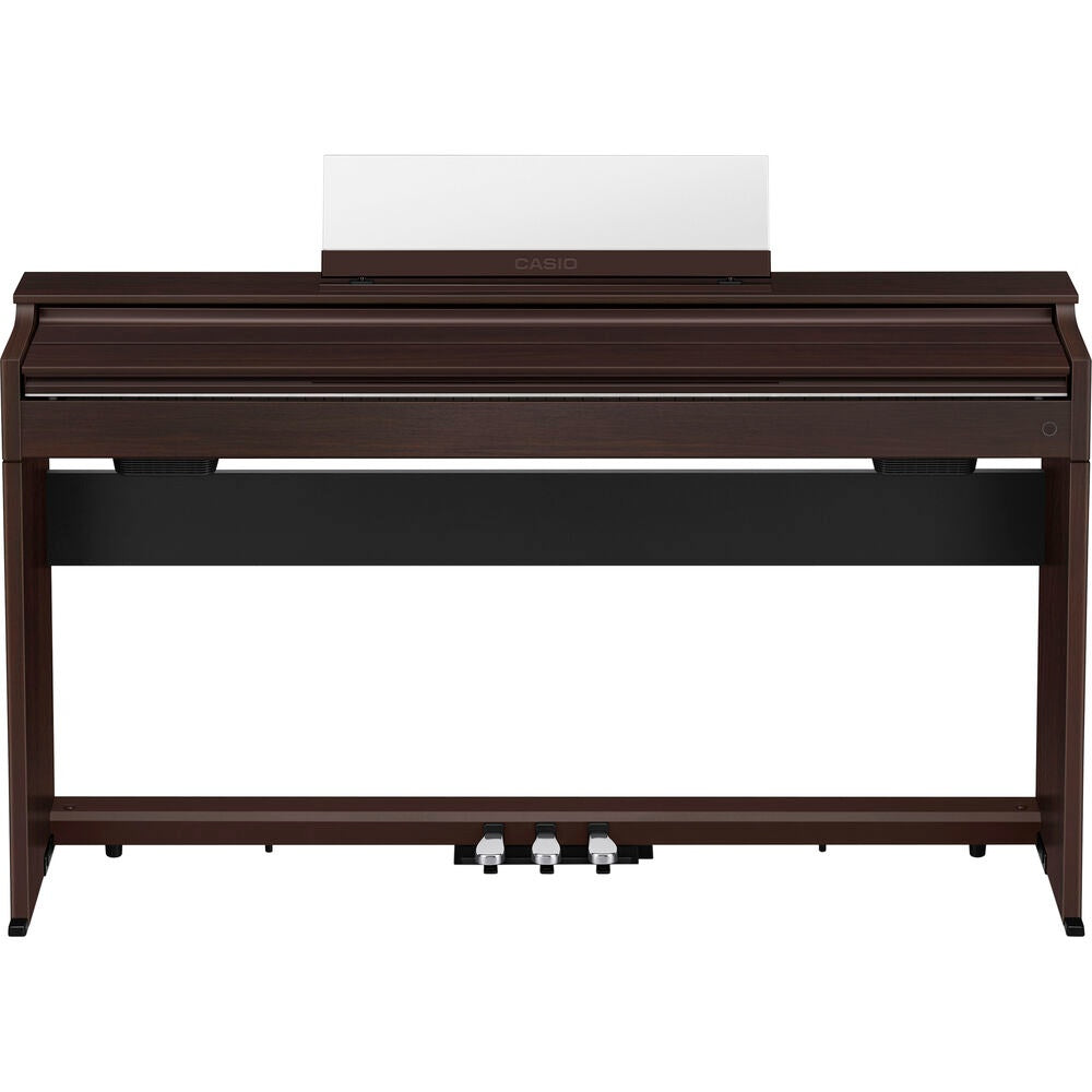 Casio APS200BN 88-key digital piano in brown with realistic keys and control panel, ideal for beginner and intermediate players.