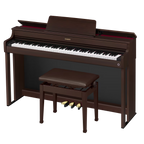 Casio AP300BN 88-key digital piano in brown with full-sized keys and sleek design, ideal for musicians and beginners.