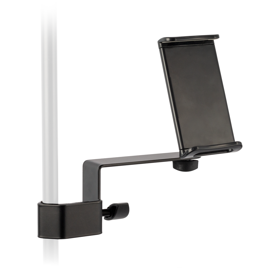 Xtreme AP32 universal smartphone and tablet holder attached to a surface, showcasing adjustable grip for devices.