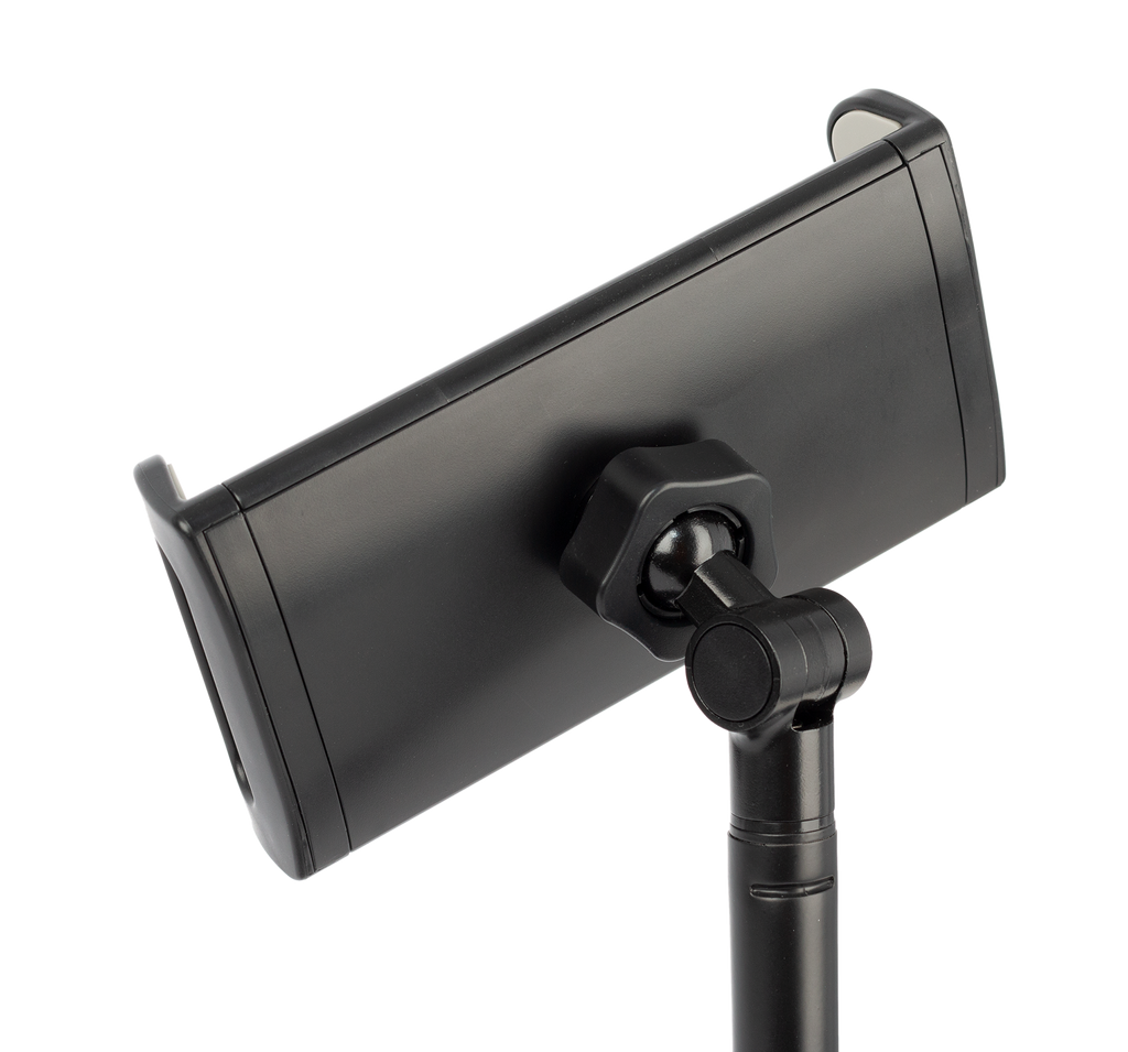 Xtreme AP33 Pro-Mount smartphone and tablet desktop stand showing adjustable mount and sleek black design.