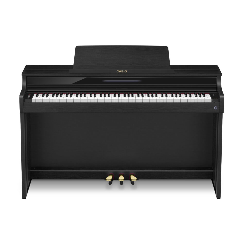 Casio Celviano AP-550 digital piano in black with full-sized keys and sleek design, ideal for home music practice and performance.