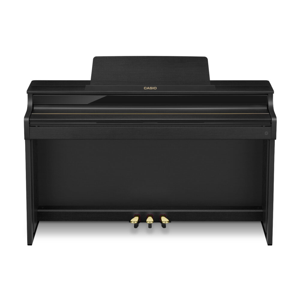 Casio Celviano AP-550 digital piano in black with sleek design and full-size keys, ideal for home music practice and performance.