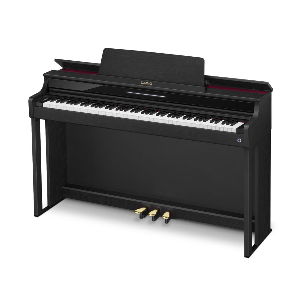 Casio Celviano AP-550 black digital piano with sleek design and full-size keyboard, ideal for home or studio use.