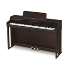 Casio Celviano AP-550 digital piano in brown with full-sized keys and sleek design, perfect for home music practice.