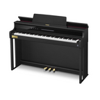 Casio Celviano AP-750 digital piano in black, showing the front view with keyboard and control panel.