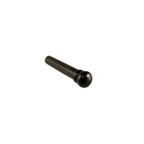 Allparts USA ebony acoustic guitar bridge pin set with six black ebony pegs and metal sleeves on a white background.