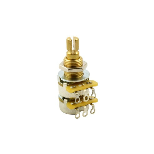 Allparts 250k CTS Blend Balance Pot for guitar, showing the metal shaft and black plastic knob for precise tone control.