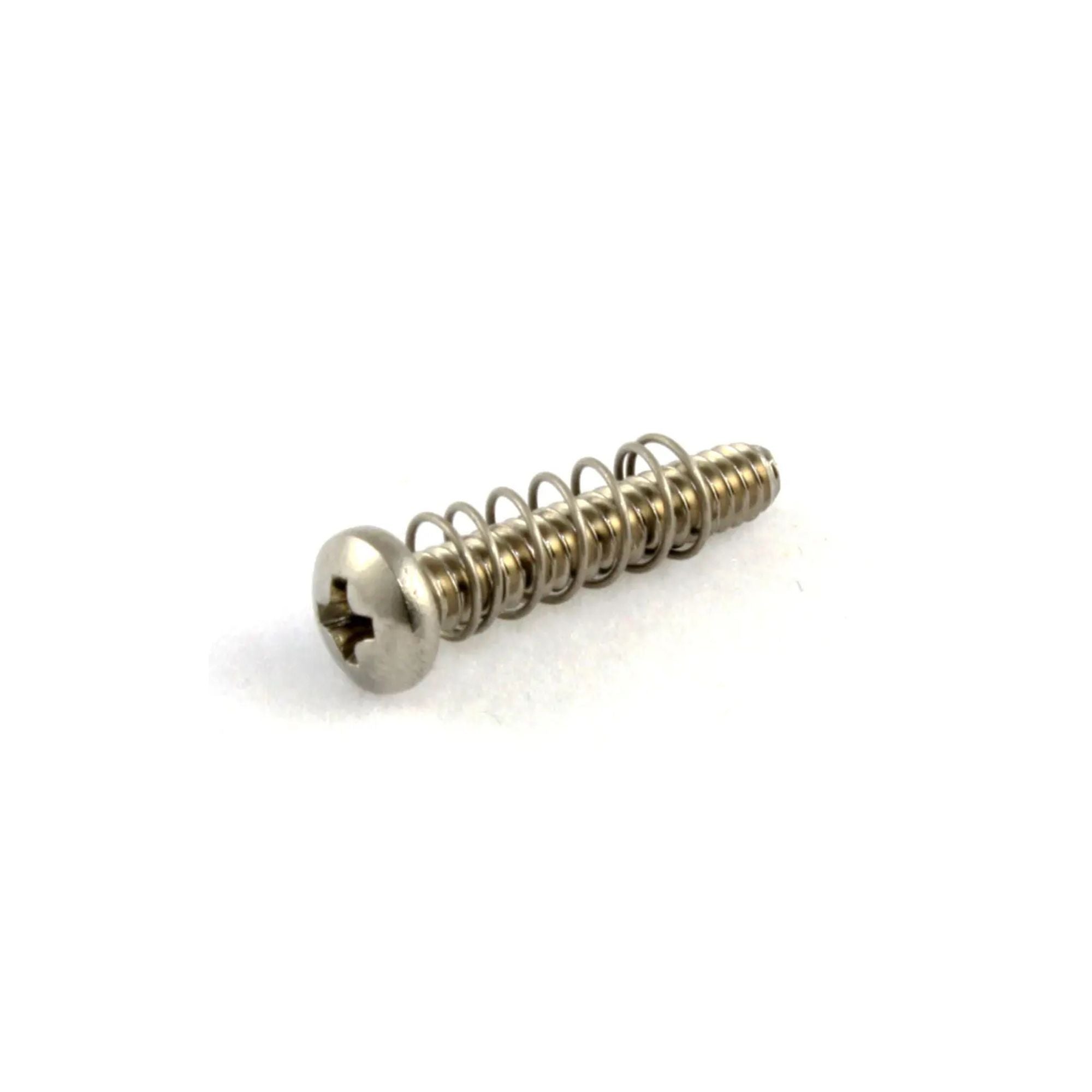 Allparts stainless steel bridge saddle length screw for guitar parts, showing the metal screw with threaded design.