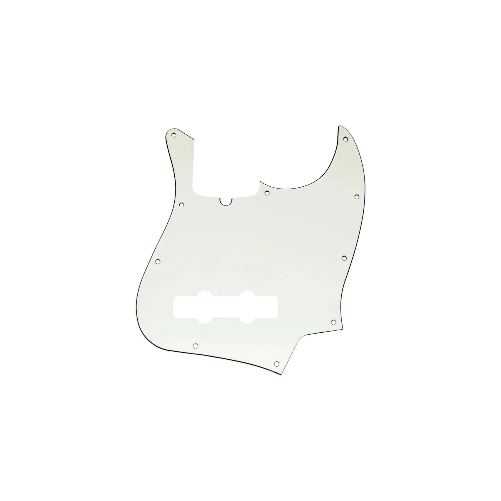 White Allparts Jazz Bass pickguard with multiple screw holes, designed for guitar customization and protection.