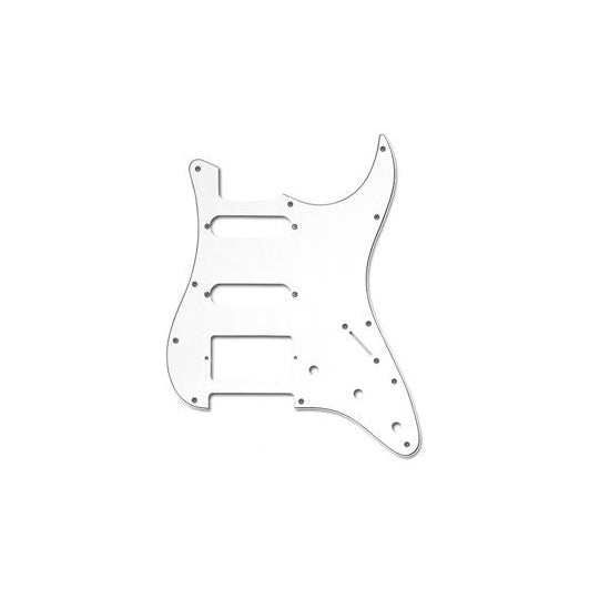 Allparts Stratocaster HSS 3-ply white pickguard for electric guitar, showing the layered white and black plastic material.