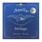 Aquila Sugar Series High-G soprano ukulele string set with colorful packaging and strings ready for tuning.