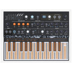 Arturia Microfreak hybrid synthesizer keyboard with colorful control panel and various knobs and keys for music production.