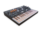Arturia Microfreak hybrid synthesizer keyboard with colorful knobs, buttons, and a compact design for versatile sound creation.