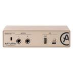 Arturia Minifuse 1 USB audio interface in champagne finish, compact music recording device with input and output ports.