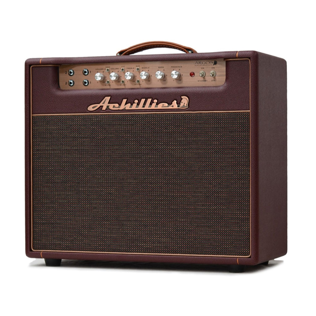 Achillies Argos 1x12 40W tube guitar combo amplifier with Jensen speaker, cabernet bronco tolex finish.