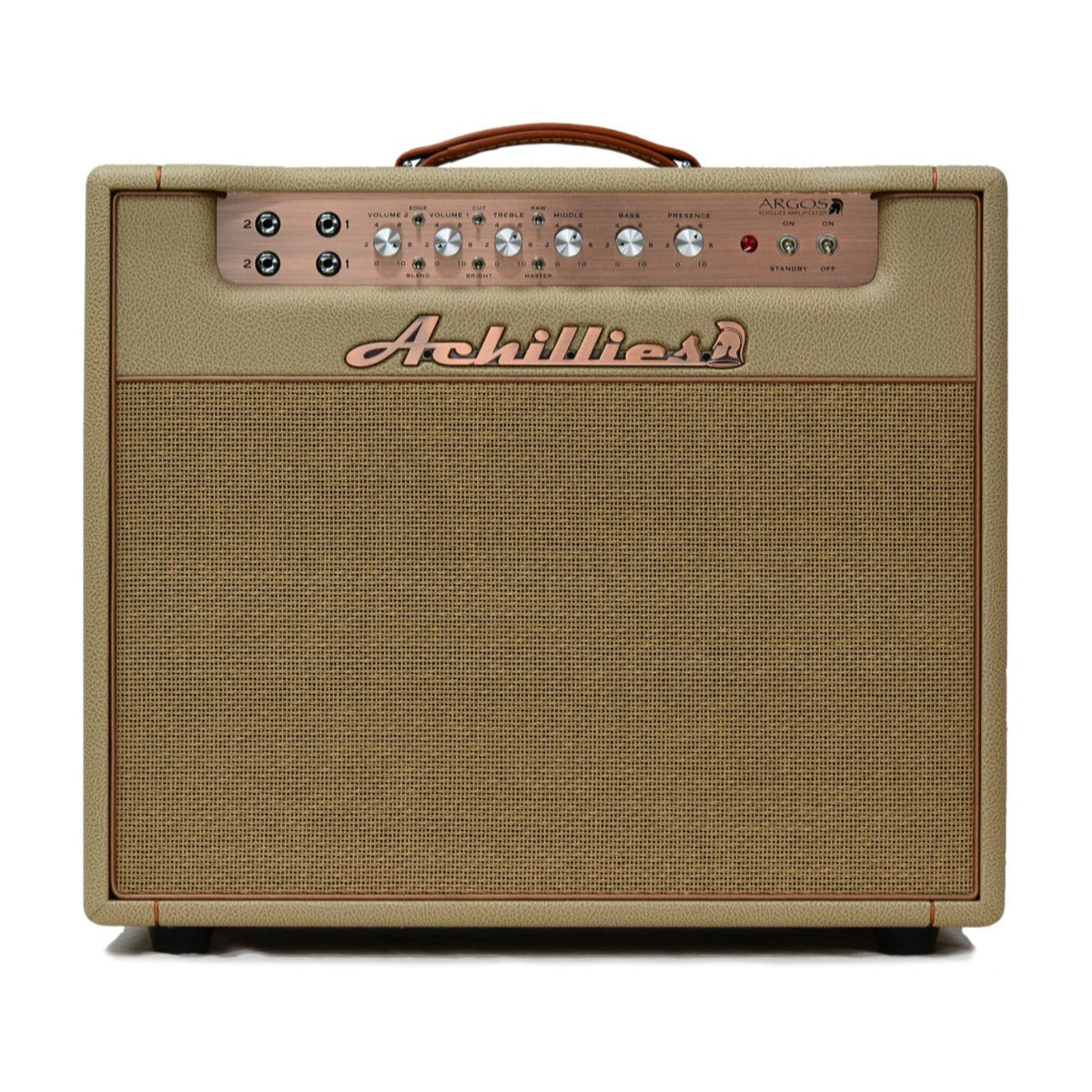 Achillies Argos 1x12 40W tube guitar combo amplifier with Celestion Creamback speaker in tan Bronco Tolex finish.