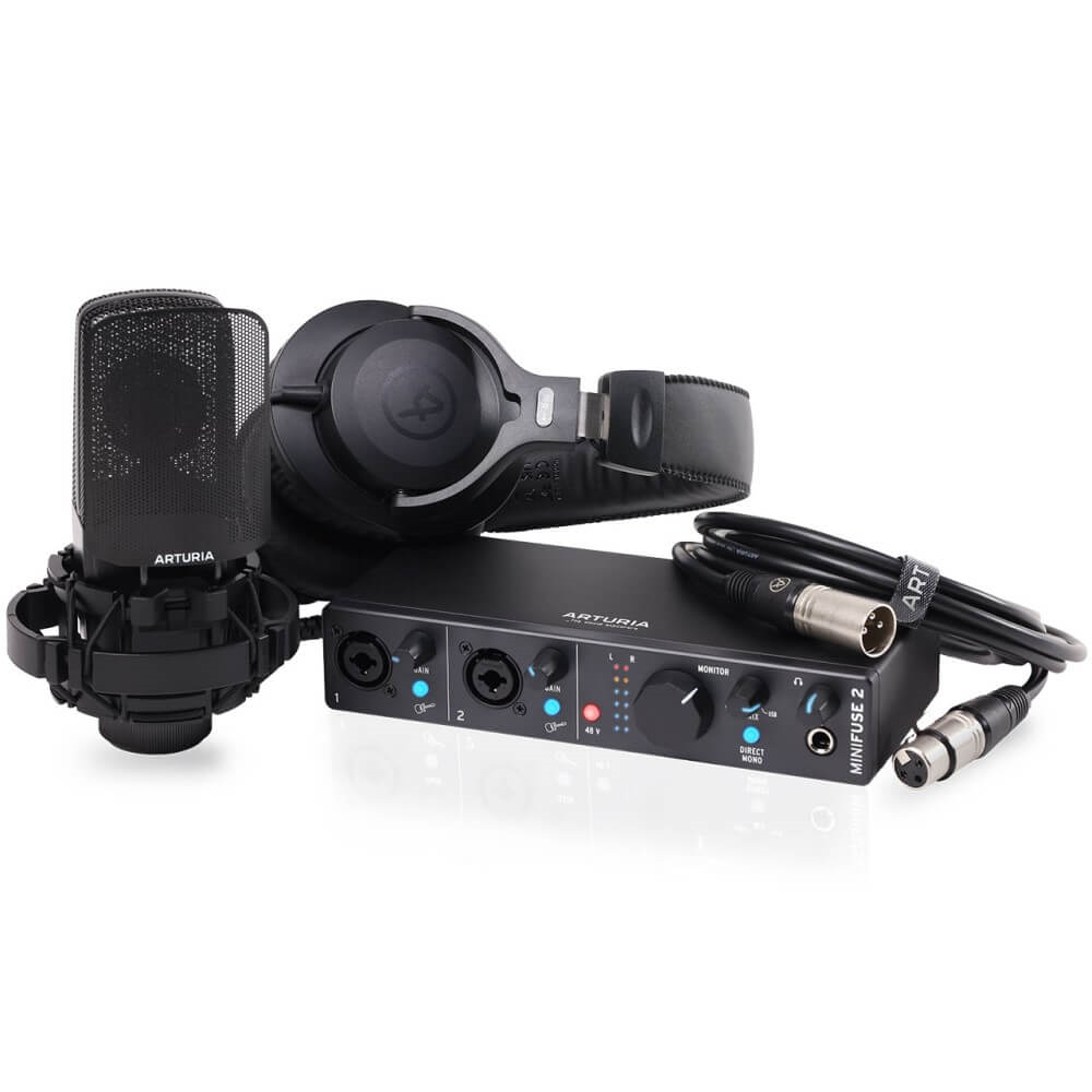 Arturia MiniFuse 2 Complete Recording Pack with Interface, Microphone, Headphones, and Cable - Black