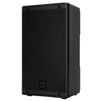 RCF ART 910-A powered PA speaker with 10-inch driver and 2100W output, shown with front grille and control panel.