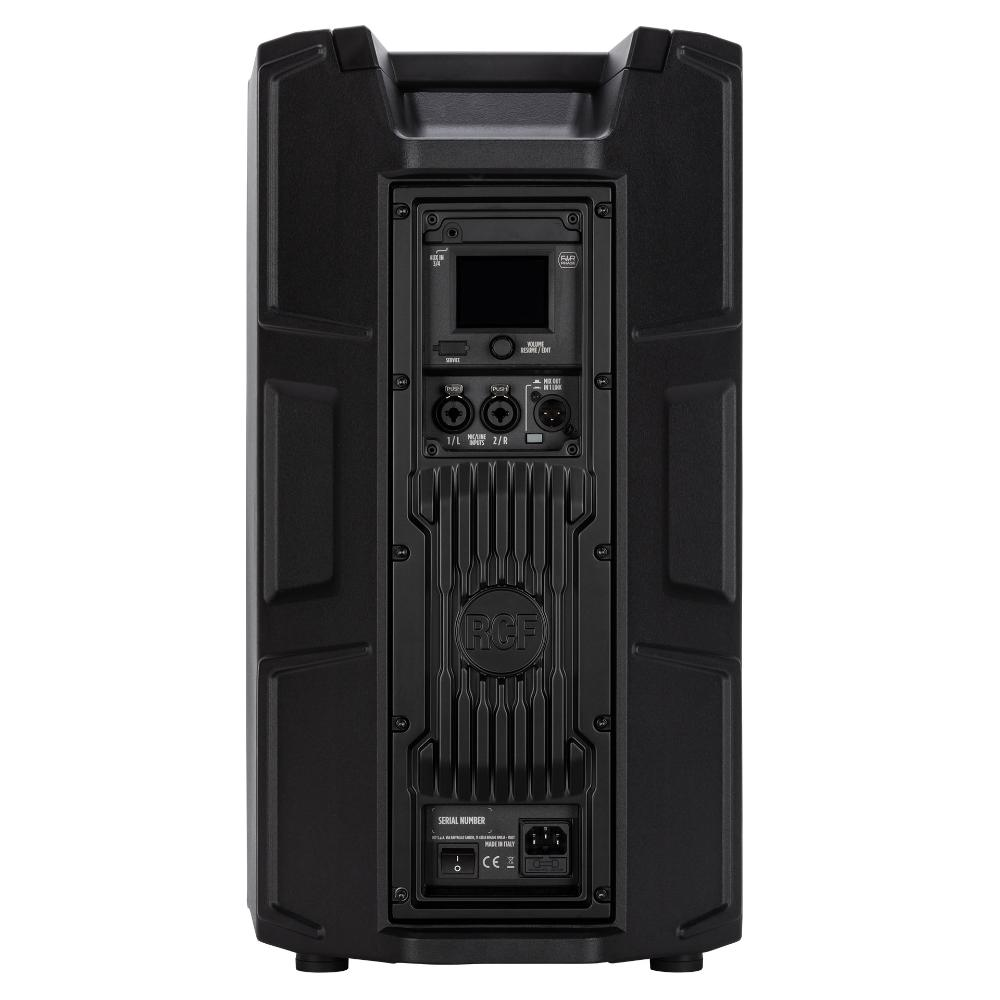 RCF ART 910-AX powered PA speaker with DSP, Bluetooth, 2100W, and sleek black enclosure, ideal for professional sound reinforcement.
