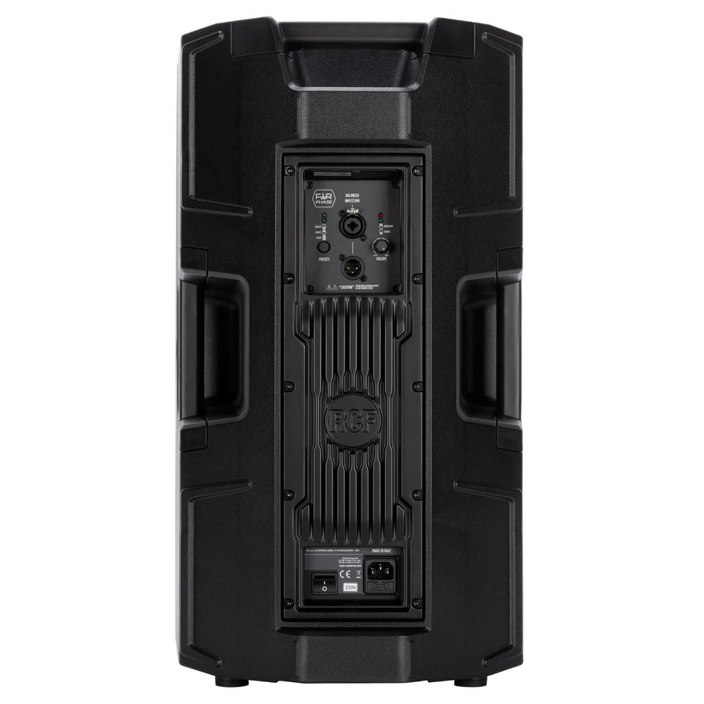 RCF ART 912-A 12-inch powered PA speaker with 2100W output, showing front grille, control panel, and handle for portability.