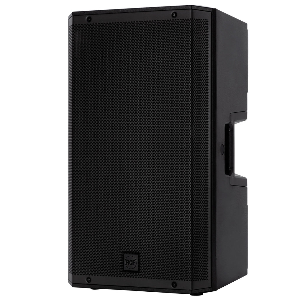 RCF ART 935-A 2100W powered PA speaker showing a professional black speaker with control panel and handles for portable sound.