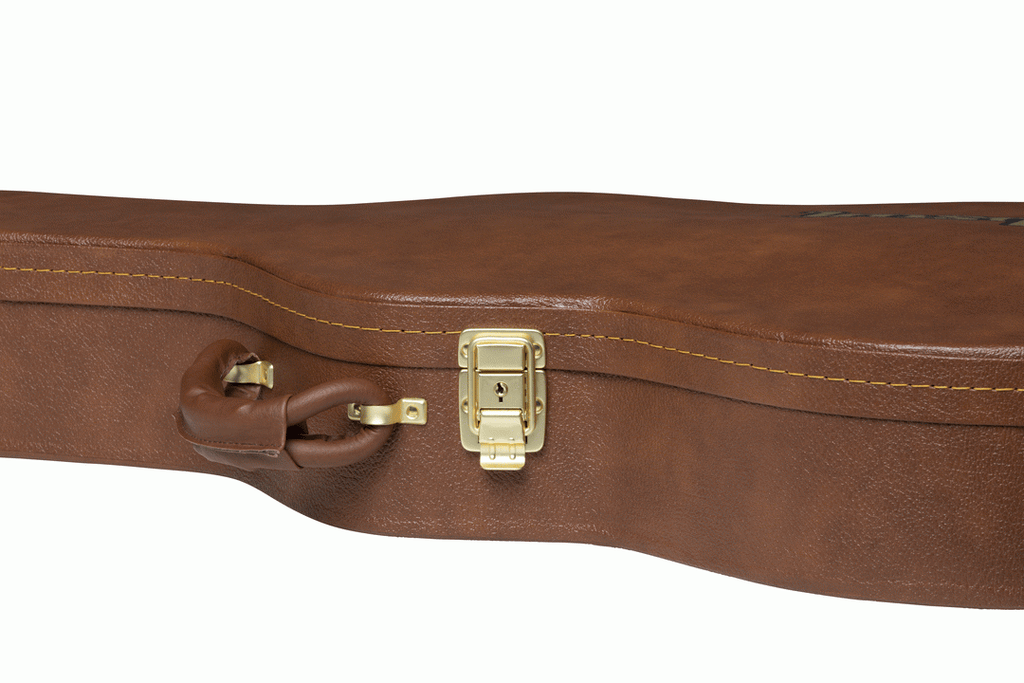 Gibson ES-335 original electric guitar hardshell case, sturdy black guitar bag with logo and secure handle for guitar storage.