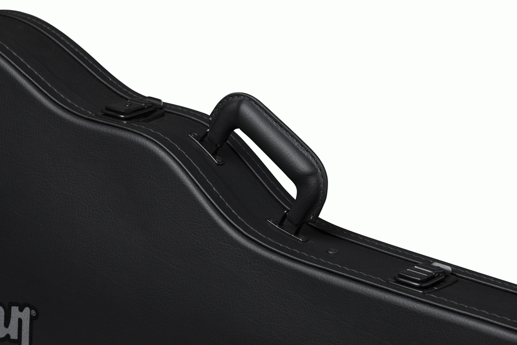 Gibson ES-339 modern electric guitar in a Gibson hardshell case, showing the case's exterior with padded handle and secure latches.
