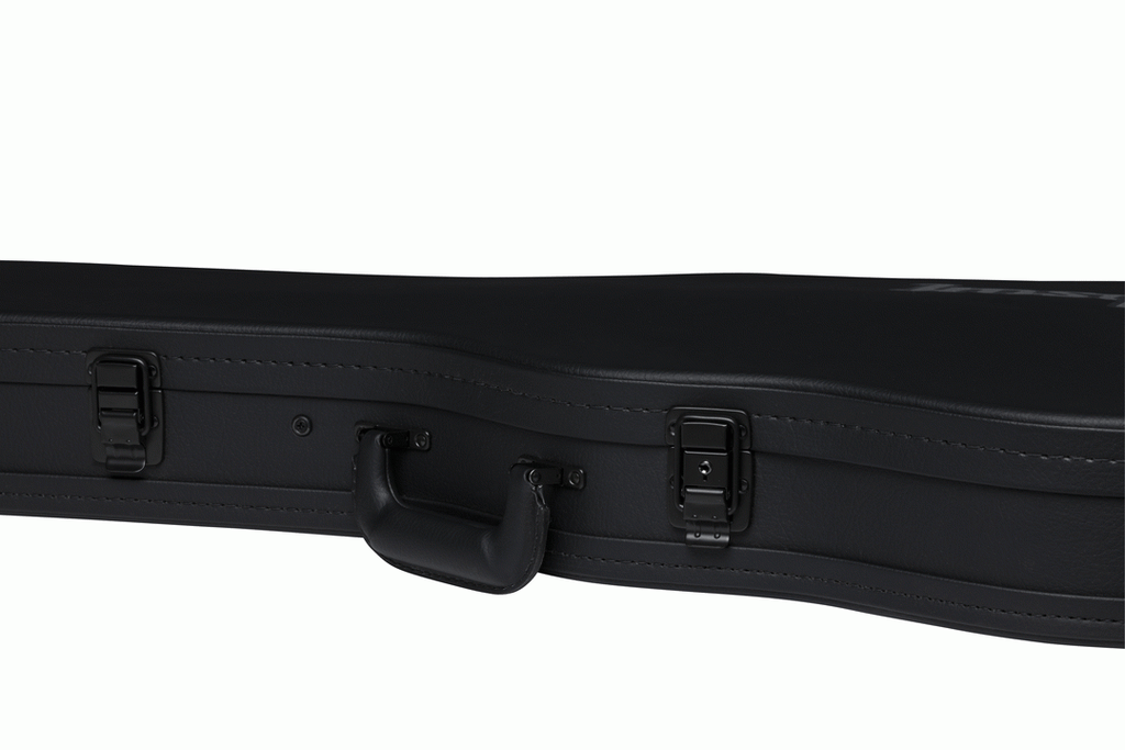 Gibson ES-339 modern electric guitar in a hardshell case, showing the black exterior and padded interior for protection.