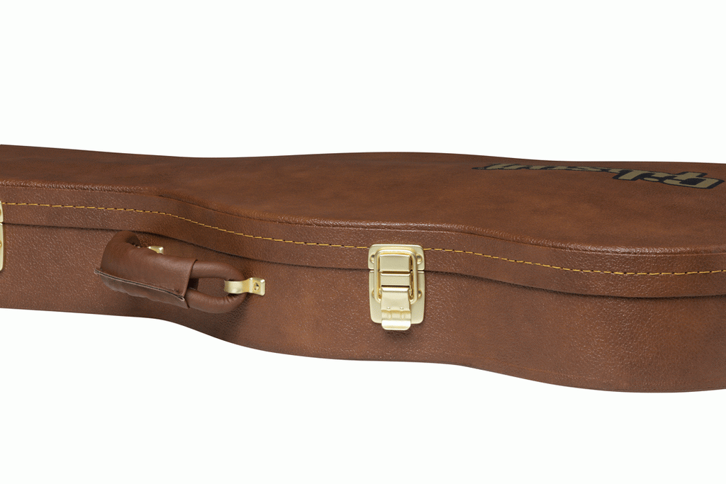Gibson SG Bass original hardshell guitar case with black exterior and plush interior, designed for safe instrument storage.