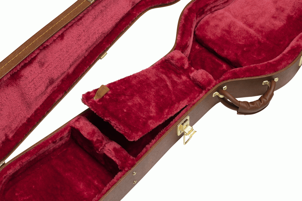 Gibson SG Bass original hardshell guitar case with black exterior and padded interior for secure bass guitar storage.