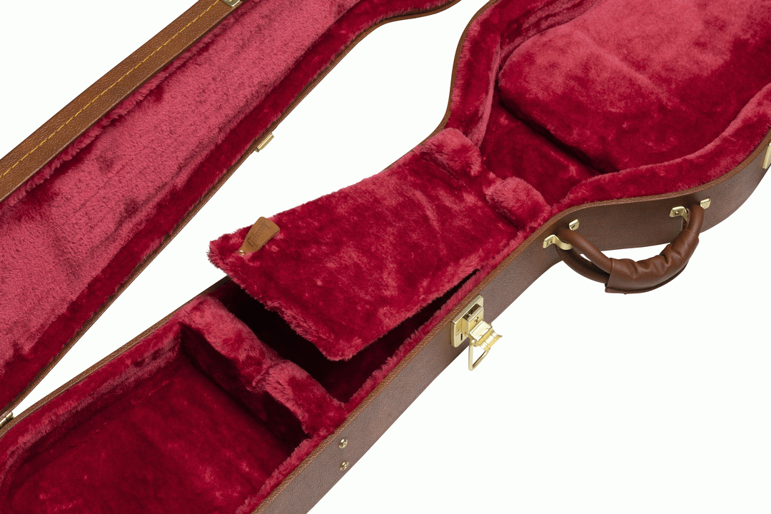 Gibson SG Bass original hardshell guitar case with black exterior and padded interior for secure bass guitar storage.