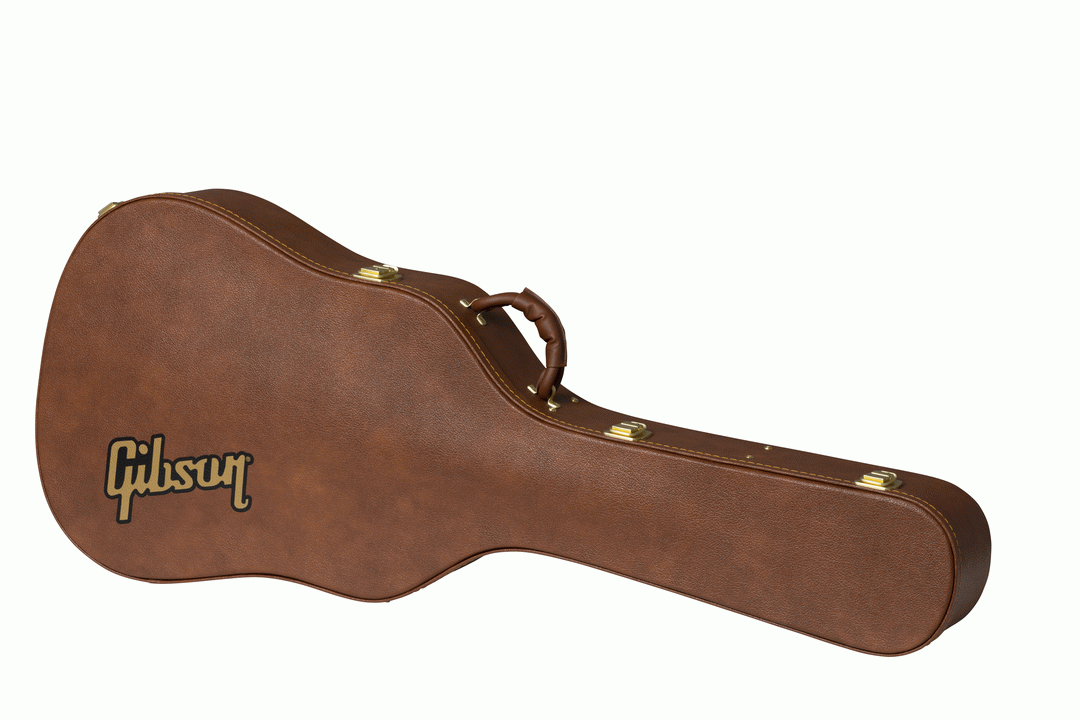 Gibson dreadnought acoustic guitar hardshell case with plush interior and sturdy exterior, designed for guitar protection.