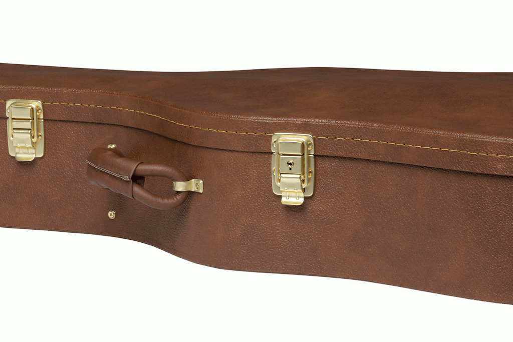 Gibson dreadnought acoustic guitar hardshell case with padded interior and sturdy exterior for secure travel and storage.