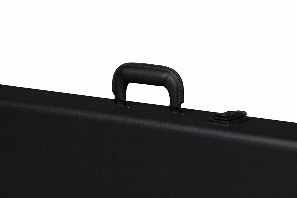 Gibson Firebird electric guitar in a hardshell case, showing the sturdy black guitar bag with Gibson branding and padded interior.