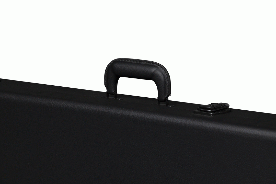 Gibson Firebird electric guitar in a hardshell case, showing the sturdy black guitar bag with Gibson branding and padded interior.