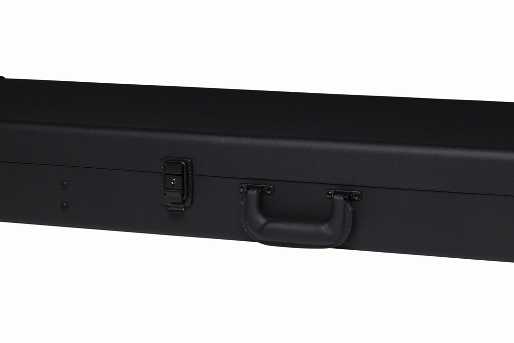 Gibson Firebird electric guitar hardshell case with black exterior and plush interior, designed for secure guitar storage and transport.