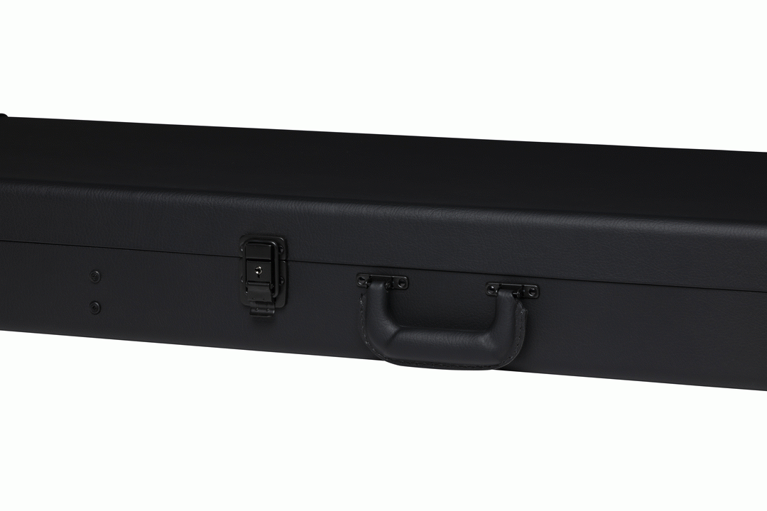 Gibson Firebird electric guitar hardshell case with black exterior and plush interior, designed for secure guitar storage and transport.
