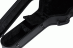 Gibson J185 modern acoustic guitar hardshell case open, showing interior padding and secure fit for guitar protection.