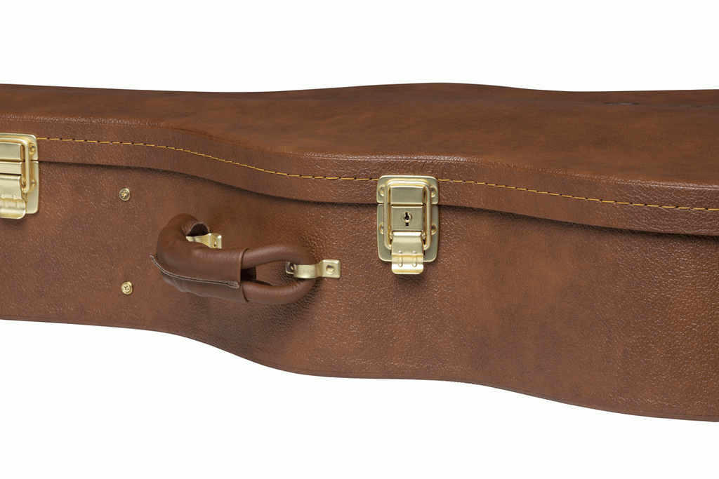 Gibson J185 original acoustic guitar hardshell case, durable black guitar bag with handle and padded interior for protection.