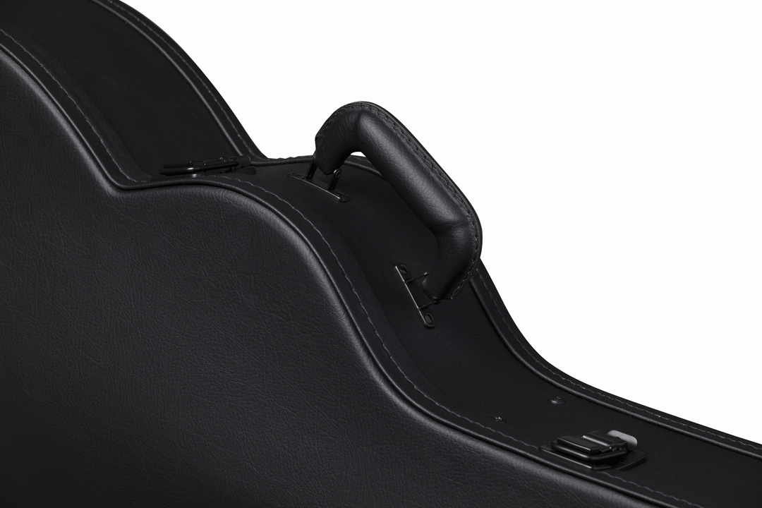 Gibson SJ200 modern acoustic guitar hardshell case with secure latches and padded interior for protection.