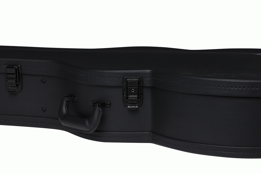 Gibson SJ200 modern acoustic guitar in a hardshell case, showing the sturdy exterior and interior padding for protection.