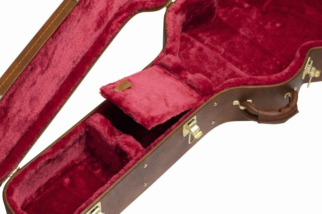 Gibson SJ200 original acoustic guitar hardshell case, black exterior with plush interior, designed for Gibson SJ200 guitars.