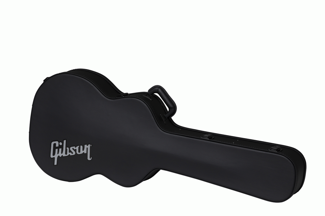 Gibson smallbody acoustic guitar in a modern hardshell case showing the protective exterior and handle for easy transport.