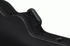 Gibson smallbody acoustic guitar in a modern hardshell case, padded interior, black exterior, and secure latches for protection.