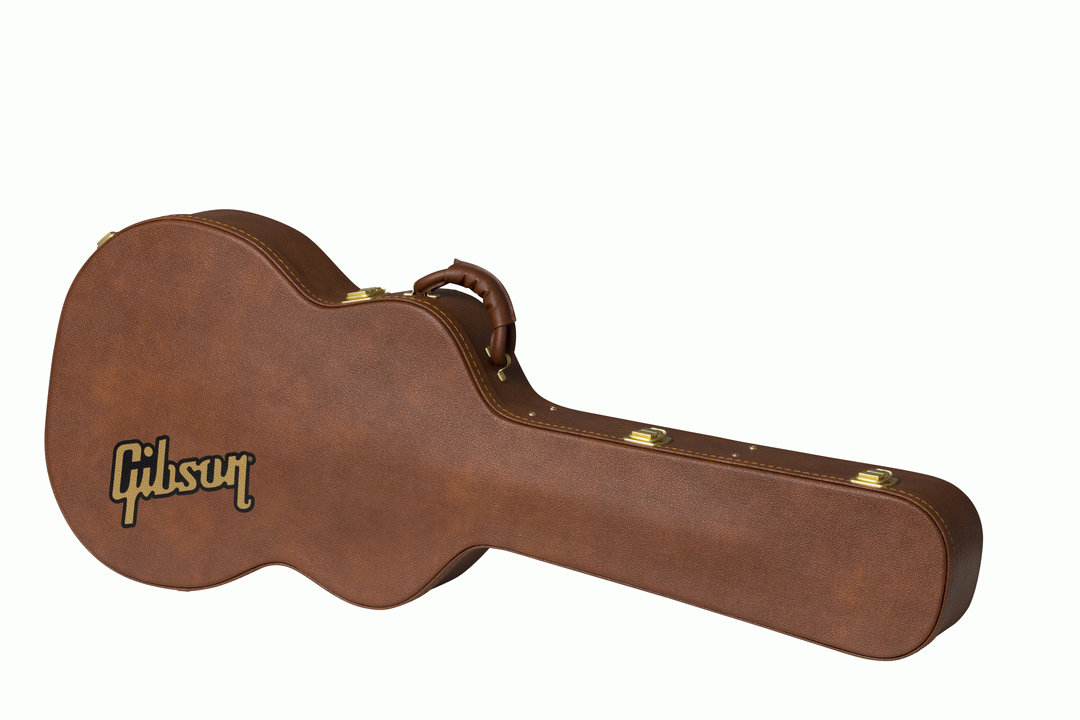 Gibson small body acoustic guitar hardshell case with padded interior and sturdy exterior for protection.