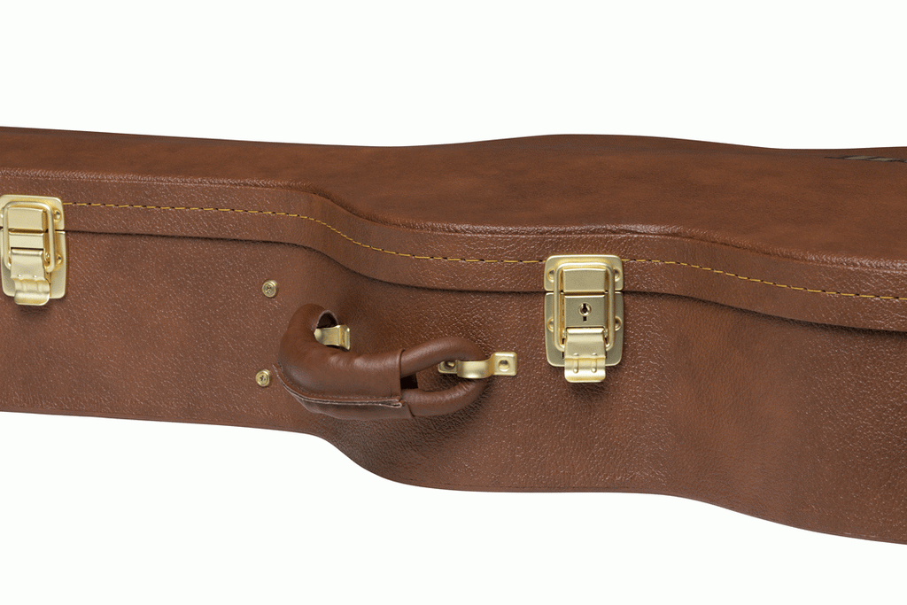 Gibson small body acoustic guitar hard shell case with padded interior and sturdy exterior for protection.