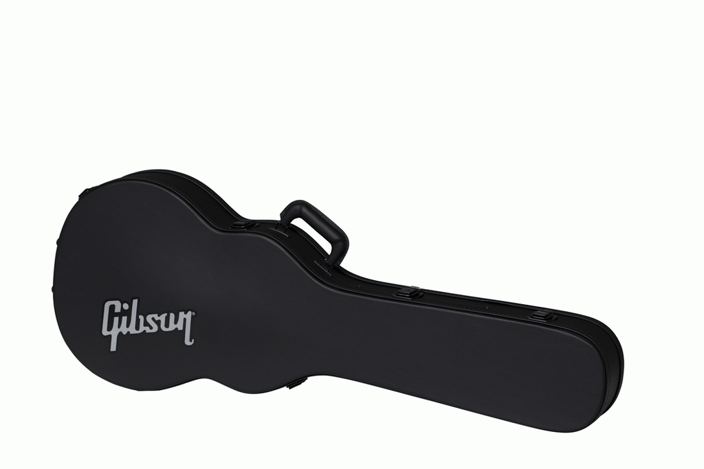 Gibson Les Paul Modern electric guitar in a hardshell case, showcasing the sturdy black guitar bag with zipper and handle.