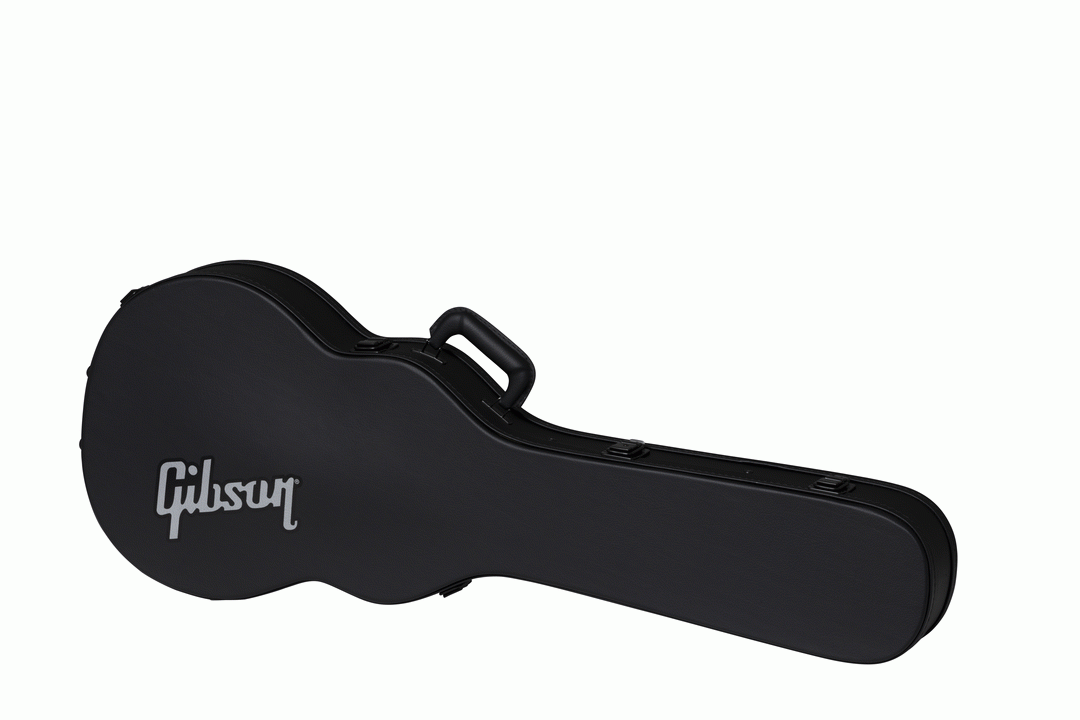 Gibson Les Paul Modern electric guitar in a hardshell case, showcasing the sturdy black guitar bag with zipper and handle.