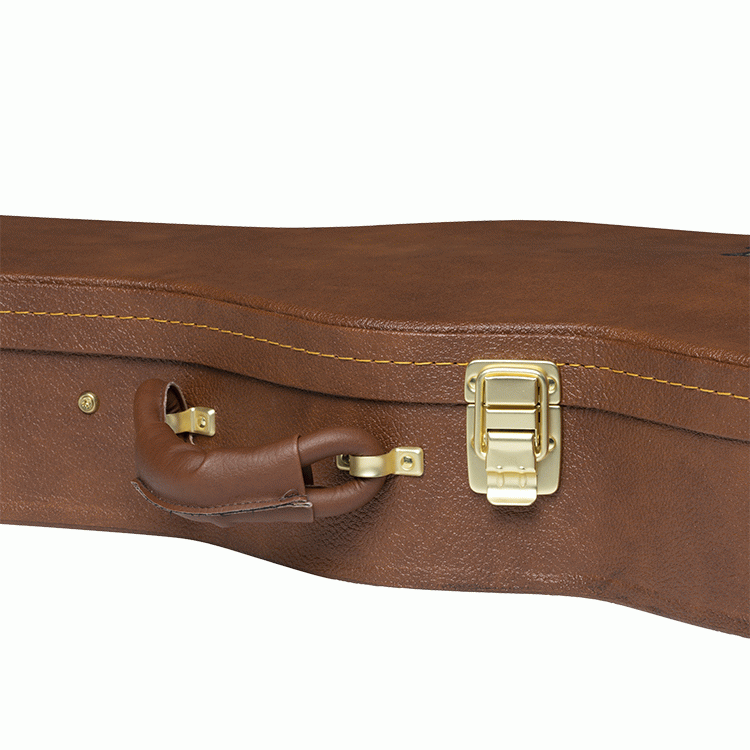 Gibson Les Paul electric guitar hardshell case with black exterior and handle, designed for guitar protection and easy transport.