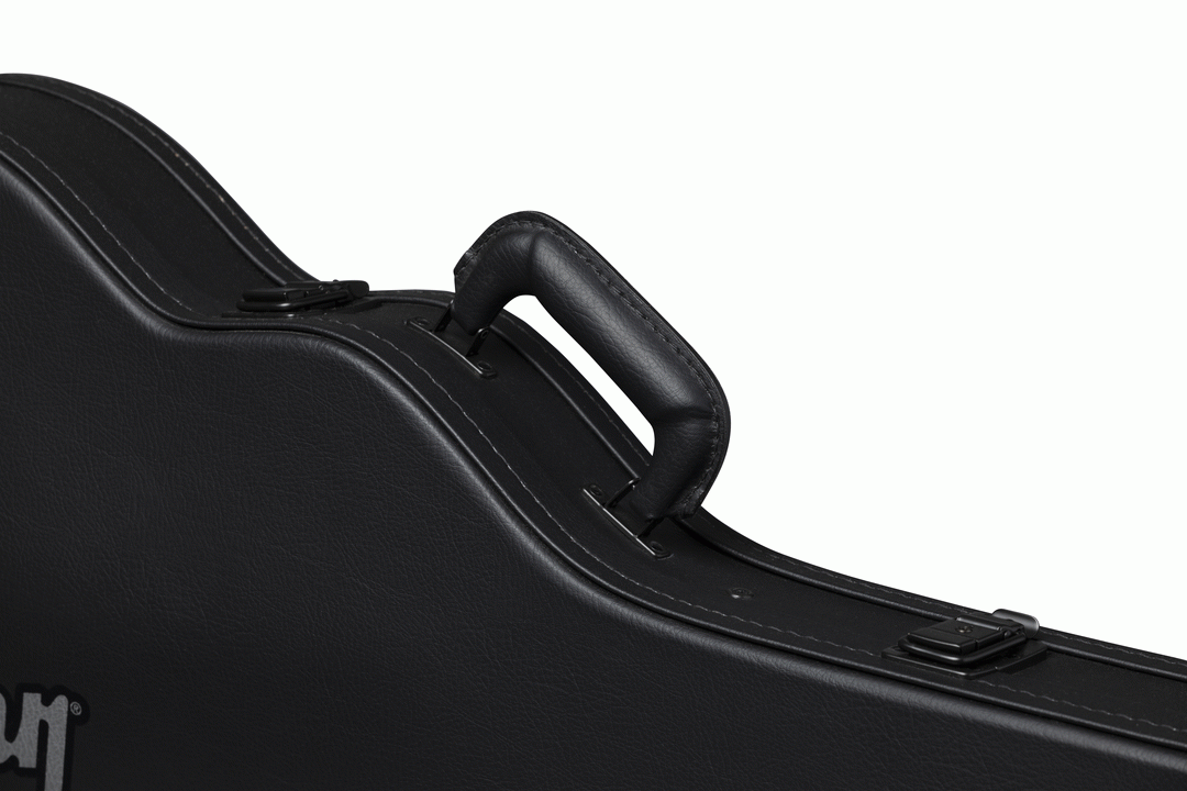 Gibson Les Paul Junior Modern electric guitar in hardshell case, showing the case's exterior with handle and padded interior.